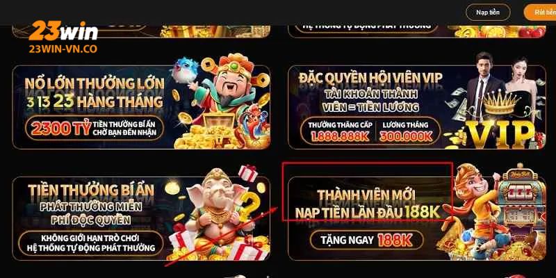 thanh vien moi nap tien lan dau 23win 3